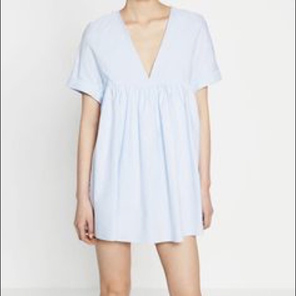 Zara Baby Blue Poplin Jumsuit Playsuit Dress
